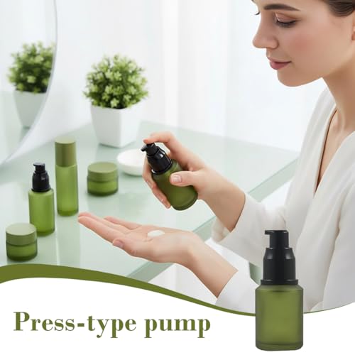 VASANA 60ml Frosted Green Glass Lotion Pump Bottle Travel Container