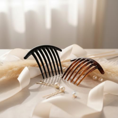3 Pcs French Twist Hair Combs 7-Tooth Plastic Side Combs Black Brown
