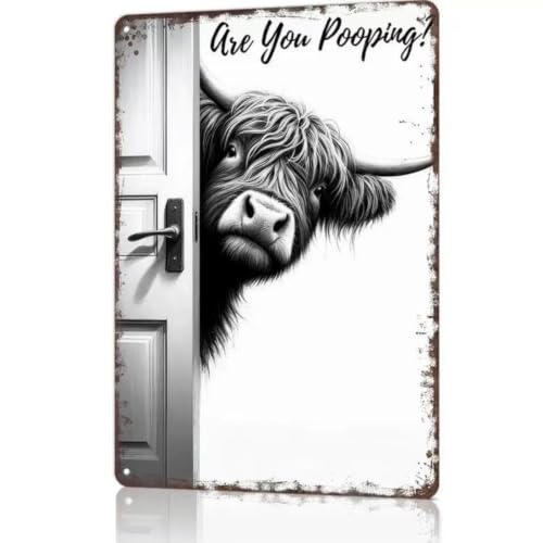 Funny Highland Cow Metal Sign - Vintage Farmhouse Wall Art 8x12