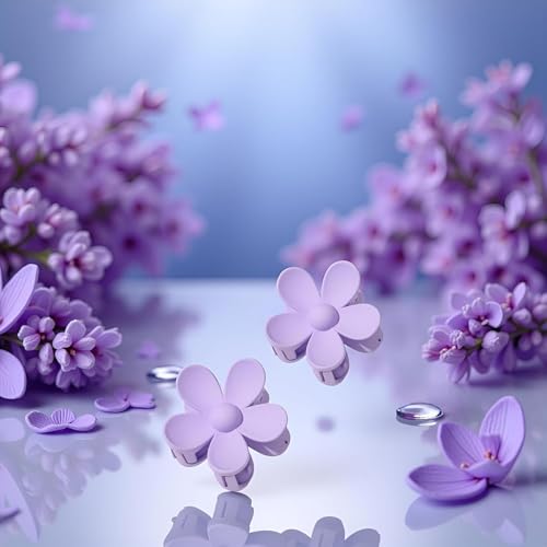 Senyango 2Pcs Purple Flower Hair Claw Clips - Non-Slip Plastic Jaw