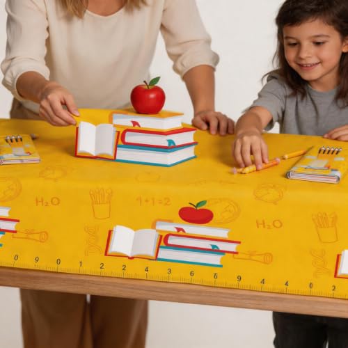 Yellow School-Themed Disposable Tablecloth for Classroom Events