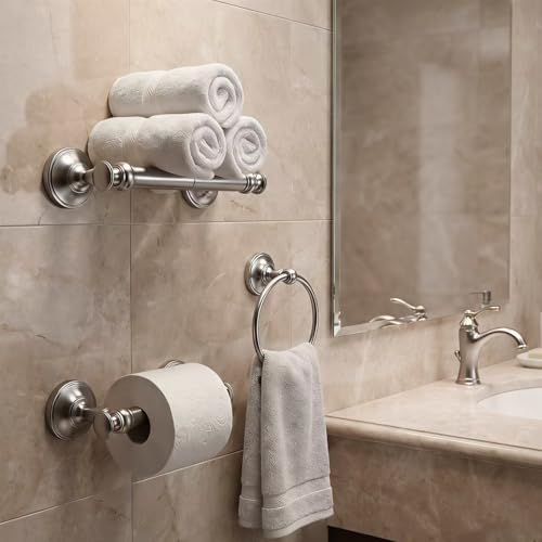 Brushed Nickel Bath Towel Ring, 6.5-Inch Modern Wall-Mounted Hand Towel Holder