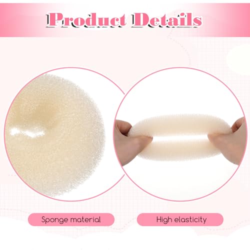 HJZHII Hair Bun Maker Set with 4 Sizes Sponge Donuts and 20 Bobby Pins Cream