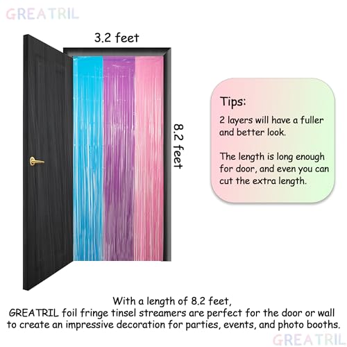 GREATRIL Pastel Tinsel Backdrop - Blue Purple Pink Fringe Curtain for Party