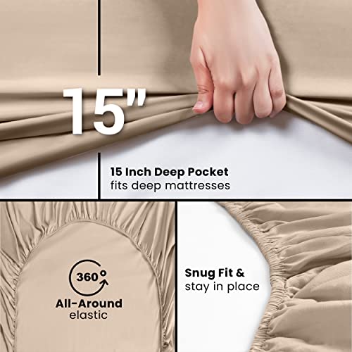 Twin Fitted Sheet 2 Pack, 15 Inch Deep Pocket, Beige
