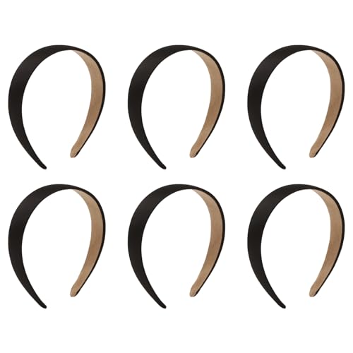 Folora Satin Covered Headbands 1 Inch Wide Black Hair Hoops 4-Pack