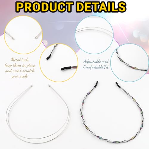 LUSTRIB 2 Pcs Thin Metal Headbands for Women Adjustable Hair Accessories
