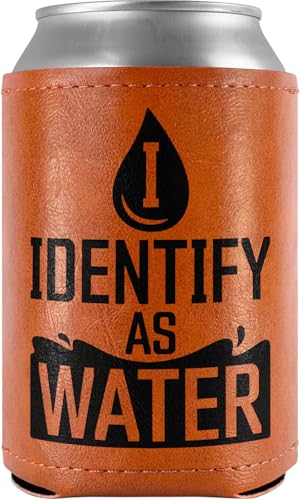 I Identify As Water Leather Can Cooler - Funny Gift for Dad, 12oz