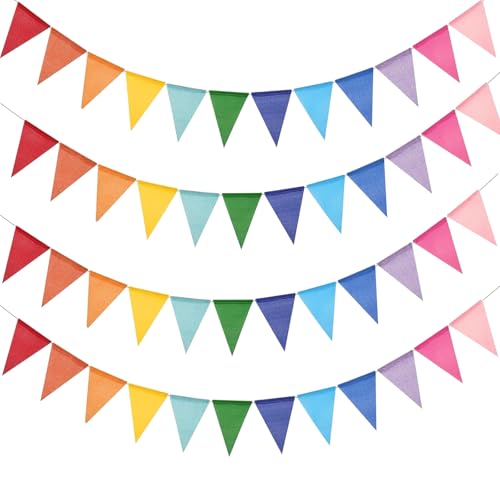 4 Pack Colorful Burlap Pennant Banner - 52 Ft Reusable Flag Garland