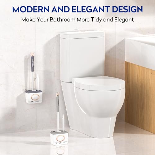 Aokala Silicone Toilet Brush and Holder Set - Deep Cleaning Scrubber, Gray