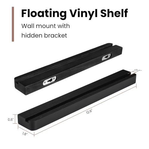 Heimlove Wall Mount Vinyl Record Shelf - Solid Wood Display, Black