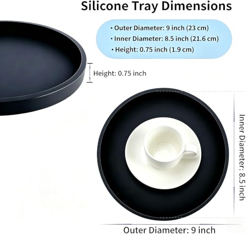 9-Inch Black Silicone Bathroom Tray - Kitchen Counter Organizer