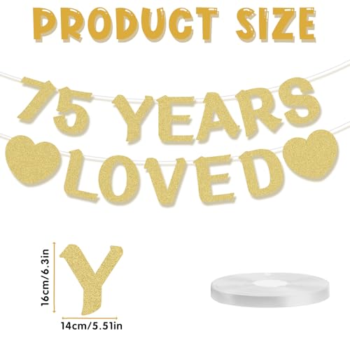 75th Birthday Banner - Pre-Strung Gold Glitter Party Decor