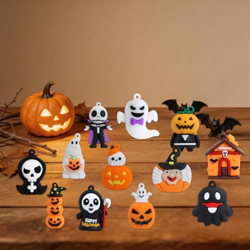24Pcs Halloween Mini Figurines Set - Spooky Ghosts, Pumpkins & Skeletons