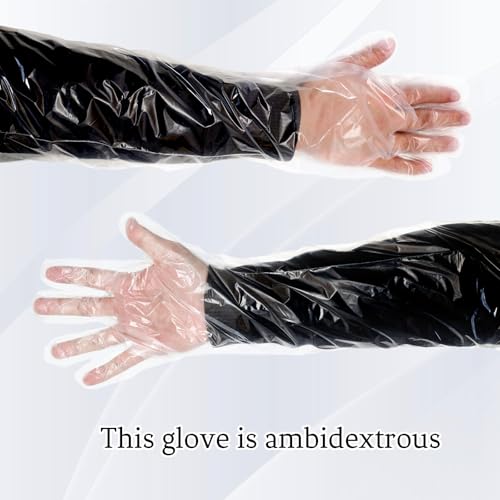 35-Inch Disposable Plastic Long Gloves for Field Dressing - 50 Pcs