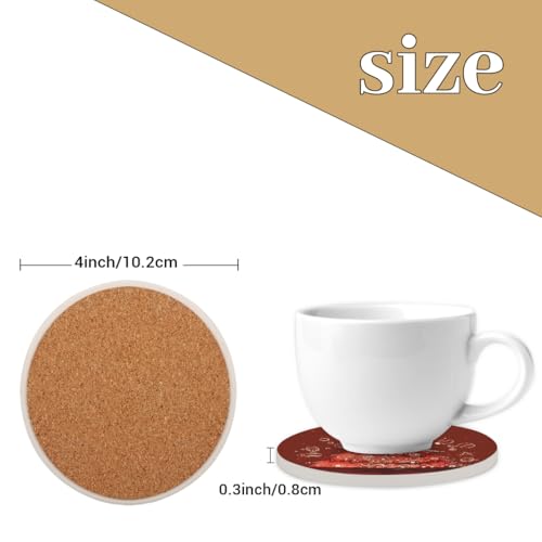 Christmas Tree Ceramic Coasters Set of 4 - Absorbent Stone Drink Mats with Cork Backing