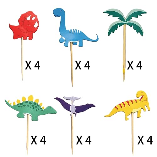 24 PCS Dinosaur Cupcake Toppers - Cute Dino Cake Decorations