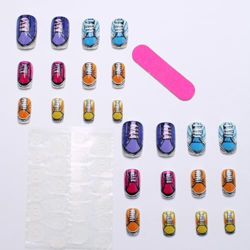 Press on Nails Medium Square French False Nails Colorful Glossy Acrylic