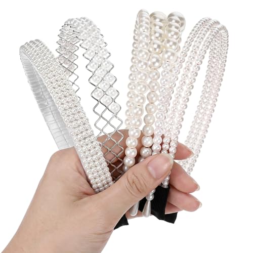 6 Pack Faux Pearl Headbands for Women Wedding Hair Accessories