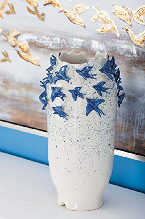Deco 79 Ceramic Bird Decorative Vase 3D Centerpiece Vase, Flower Vase for Home Decoration 11" x 11" x 18", White