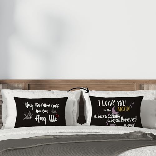 POPOU Hug1 Reversible Throw Pillow Cover 12x20 Inches - Black, Long Distance Gift