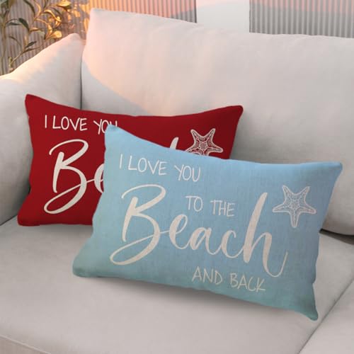 Beach-Themed Lumbar Pillow Cover - I Love You to The Beach and Back, 12x20 Inches