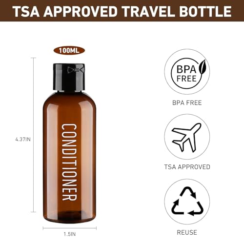 Wowang Travel Bottles for Toiletries 4 Pack 3.4oz TSA Approved Leak Proof Brown