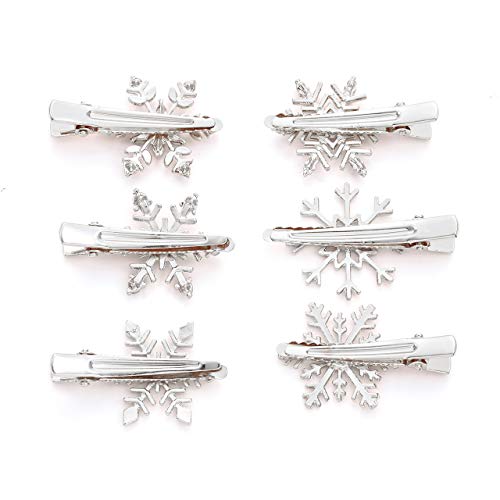 Crystal Snowflake Hair Clips Silver Rhinestone Winter Barrettes 6PCS