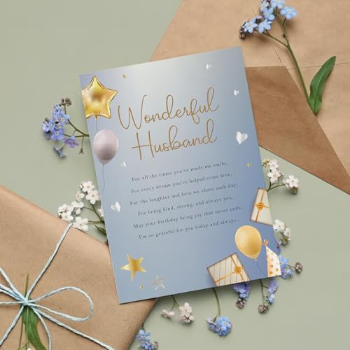 Husband Birthday Card with Heartfelt Verse - Premium A5 Gold Script Design