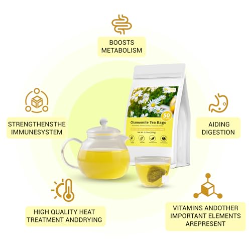 Tiucm Premium Chamomile Herbal Tea Bags, Caffeine-Free, 50 Count