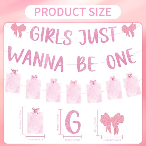Girls First Birthday Banner & Photo Garland Set for Baby Girl Celebration