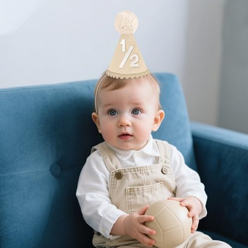 Beige Adjustable Birthday Hat for Kids - PUGPIU 1/2 Decorations