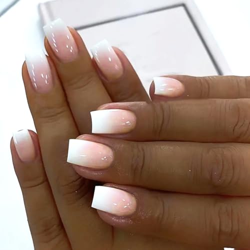 WAFOLOZE Medium Square Press on Nails Pink Ombre Fake Nails Kit