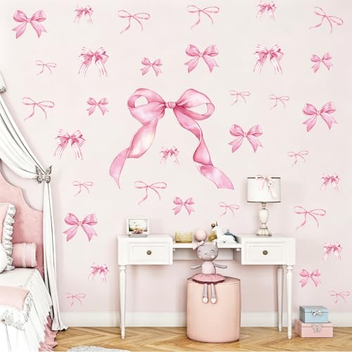 Pink Bow Wall Stickers - 50 PCS Peel and Stick Bow Decals