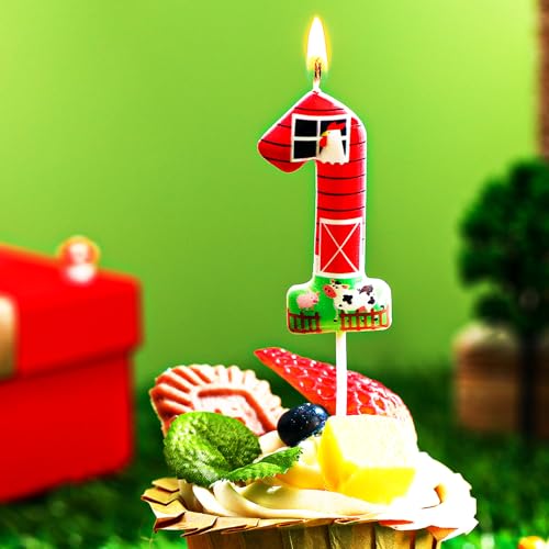 Farm Theme Number 1 Birthday Candle for First Birthday Parties
