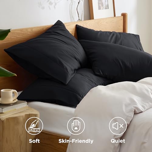 Bedsure King Size Pillowcase Set of 4 - Black Microfiber, 20x36