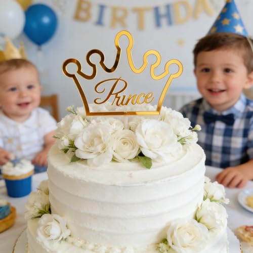 Crown Prince Cake Topper Gold Acrylic Birthday Party Decoration