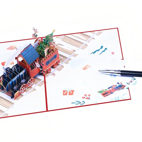 3D Pop-Up Christmas Cards with Envelopes - Train Design