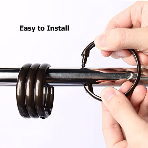 O-Shaped Plastic Shower Curtain Rings - 12 Pcs Bronze Hooks