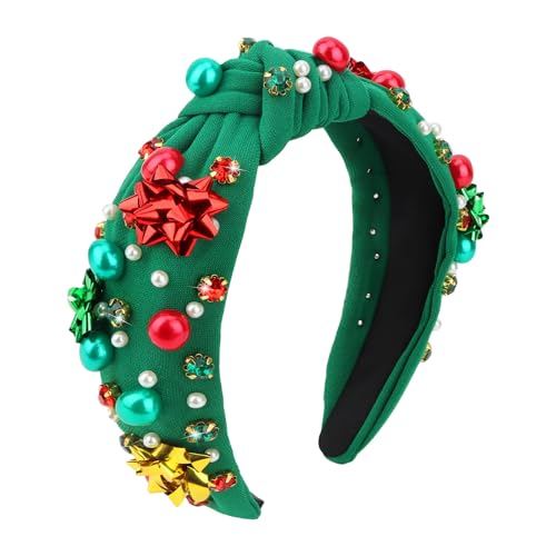 Christmas Pearl Rhinestone Knotted Headband Festive Hair Accessory