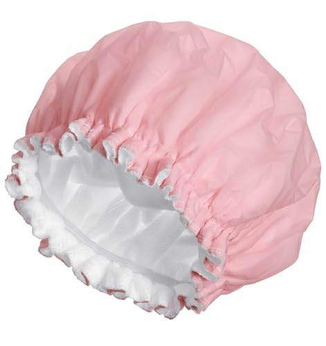 Terry Lined Shower Cap Pink Reusable Waterproof Bath Hair Cap