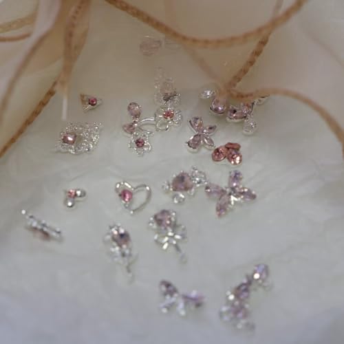 AMLAVIFISH 28PCS 3D Nail Charms & Gems Set - Y2K Bow & Heart Designs
