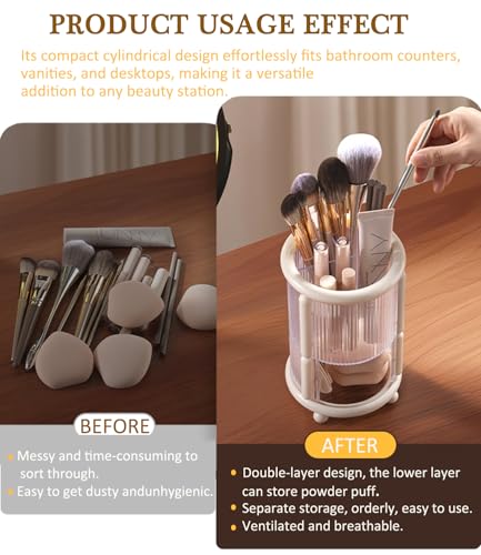 Automatic Lifting Makeup Brush Organizer with Lid - White