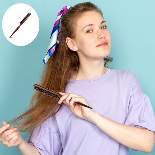 Boar Bristle Teasing Brush 2 Pack with Rat Tail Handle for Hair Styling