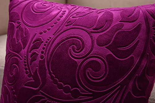 TangDepot Embossed Velvet Throw Pillow Cover, 12" x 12", Deep Magenta