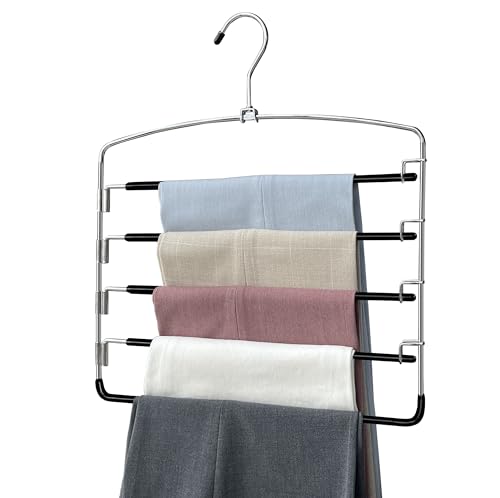 Feasteery 1-Piece 5-Tier Closet Pants Hangers with Swing Arms – Space Saving Storage
