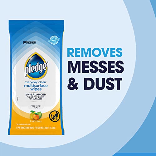 Pledge Multisurface Cleaning Wipes, Fresh Citrus, 100 Total Count (4-Pack)