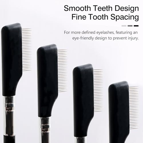Kootinn 4-Pack Metal Eyelash Combs - Stainless Steel Lash Separator