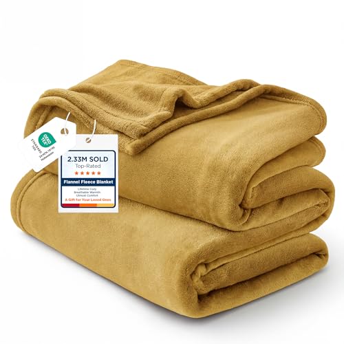 Bedsure Yellow Gold Throw Blanket - 50x60 inches Soft Plush Fleece