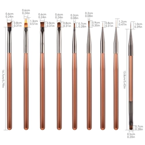 KAZIPOP 9Pcs Nail Art Brushes Set Professional Gel Painting Design Tools